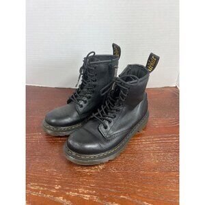 Dr. Martens Black Leather Youth 1460 Boots Size 1 US Lace-Up With Side Zipper